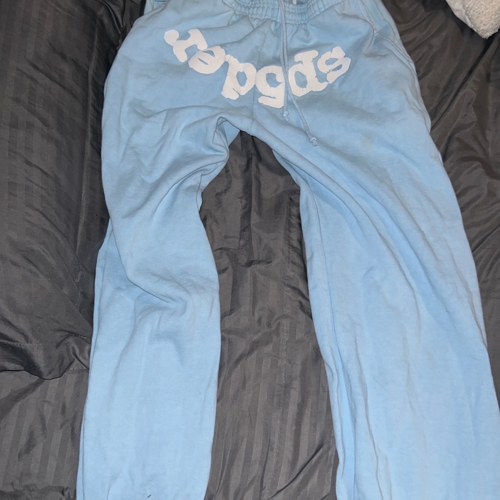 Light Blue Sweatpants with White Logo - Men's Joggers